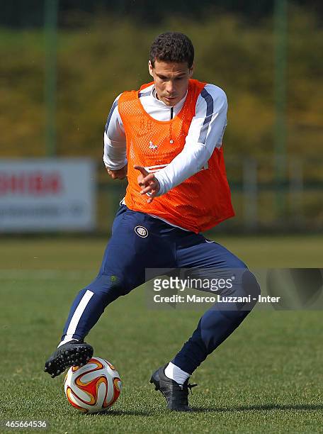 Anderson Hernanes of FC Internazionale Milano in action during FC Internazionale training session at the club's training ground on March 9, 2015 in...