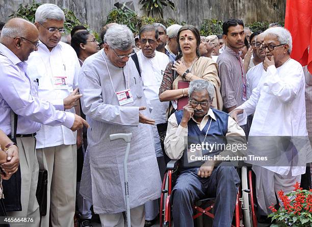 Pillai, Prakash Karat, Sitaram Yechuri, Brinda Karat, Nirupam Sen and Biman Bose during the 24th State Conference of CPI during the 24th State...