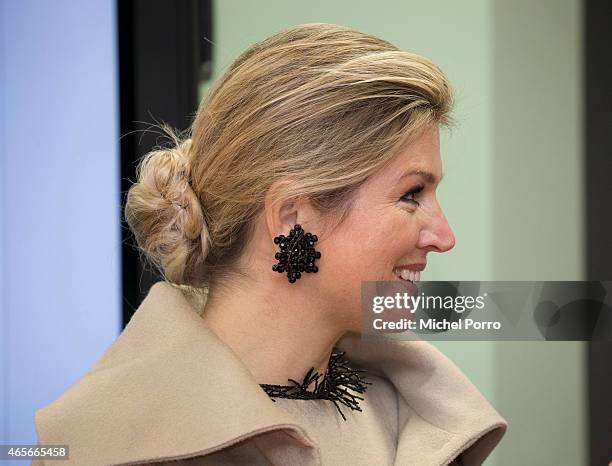 Queen Maxima of The Netherlands kicks of the Week of Money at the OBS West Primary School on March 9, 2015 in Capelle aan den Ijssel, The...