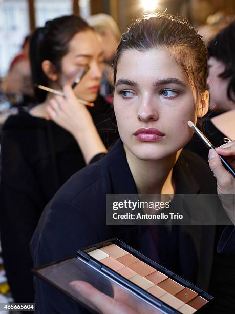 Model poses prior the Stella McCartney show as part of the Paris Fashion Week Womenswear Fall/Winter 2015/2016 on March 9, 2015 in Paris, France.