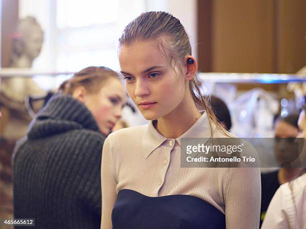 Model poses prior the Stella McCartney show as part of the Paris Fashion Week Womenswear Fall/Winter 2015/2016 on March 9, 2015 in Paris, France.