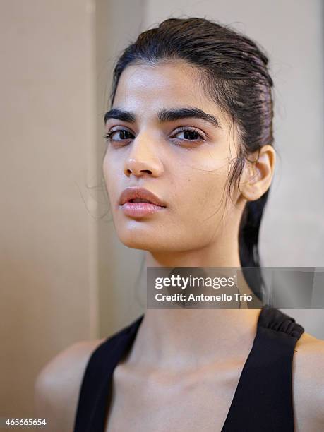 Model poses prior the Stella McCartney show as part of the Paris Fashion Week Womenswear Fall/Winter 2015/2016 on March 9, 2015 in Paris, France.