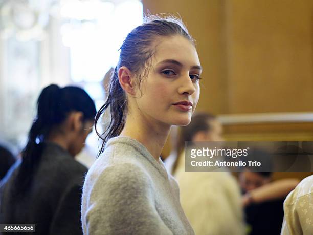 Model poses prior the Stella McCartney show as part of the Paris Fashion Week Womenswear Fall/Winter 2015/2016 on March 9, 2015 in Paris, France.