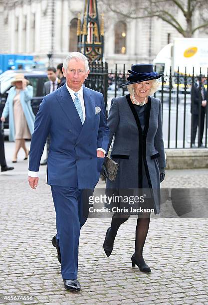 Camilla, Duchess of Cornwall and Prince Charles, Prince of Wales attend the Observance for Commonwealth Day Service At Westminster Abbey on March 9,...