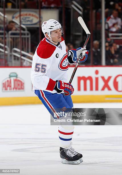 Sergei Gonchar of the Montreal Canadiens during the NHL game against the Arizona Coyotes at Gila River Arena on March 7, 2015 in Glendale, Arizona....