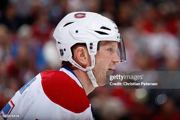 Sergei Gonchar of the Montreal Canadiens during the NHL game against the Arizona Coyotes at Gila River Arena on March 7, 2015 in Glendale, Arizona....