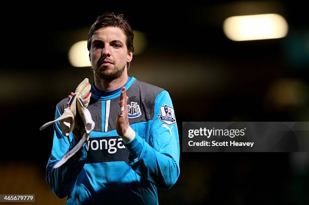 Tim Krul of Newcastle during the Barclays Premier League match between Norwich City and Newcastle United at Carrow Road on January 28, 2014 in...