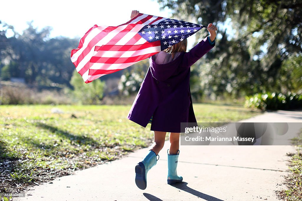 Young Girl With American Flag