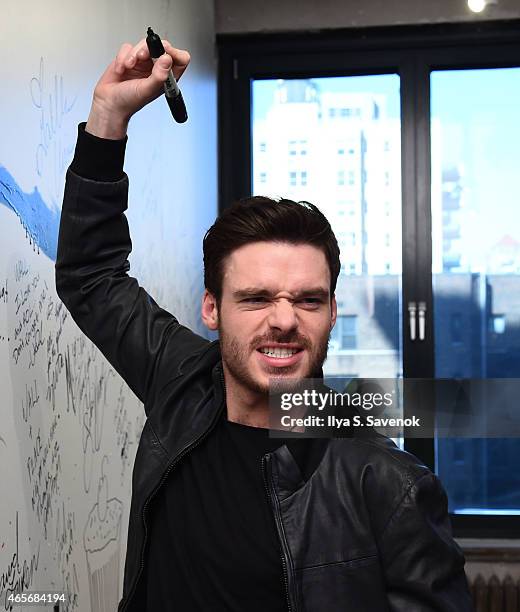 Richard Madden attends the AOL BUILD Speaker Series: Lily James And Richard Madden Discuss Their Film "Cinderella" at AOL Studios In New York on...