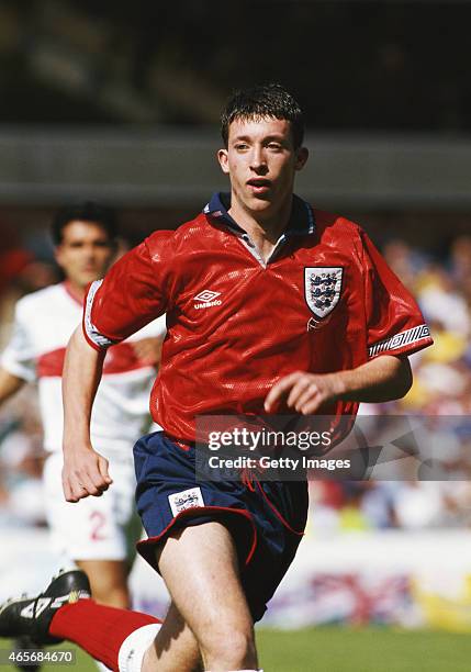 England player Robbie Fowler in action during the UEFA Under-18 Championship final against Turkey at the City Ground on July 25, 1993 in Nottingham,...