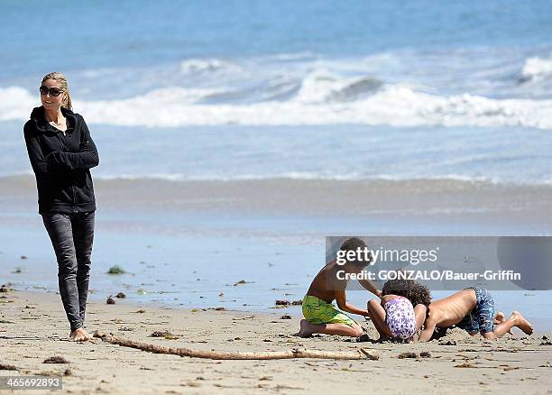 Heidi Klum and Martin Kristen are seen at the beach with her children, Henry Samuel, Johan Samuel and Lou Samuel on March 10, 2013 in Los Angeles,...
