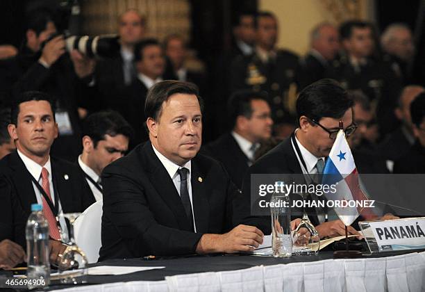 Panama's President Juan Carlos Varela is seen during the inauguration of the Central American Integration System and Spain summit at the Culture...