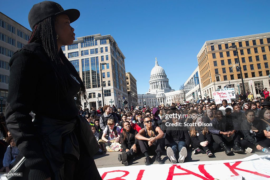 Protestors Rally At Wisconsin State Capitol After Police Shooting Of Unarmed Man