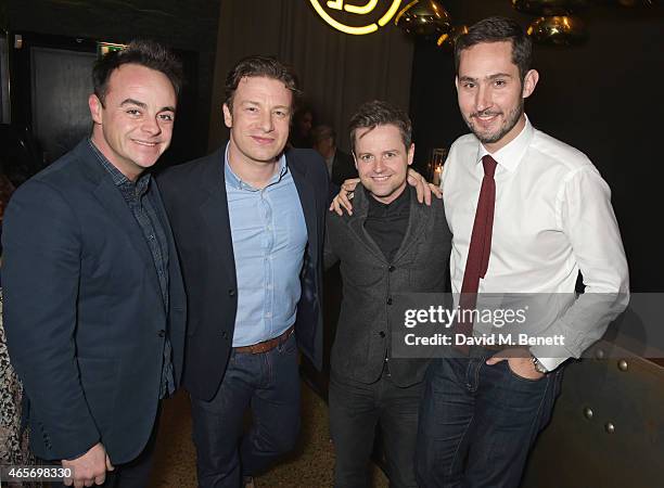 Anthony McPartlin, Jamie Oliver, Declan Donnelly and Kevin Systrom attend a party hosted by Instagram's Kevin Systrom and Jamie Oliver. This is their...