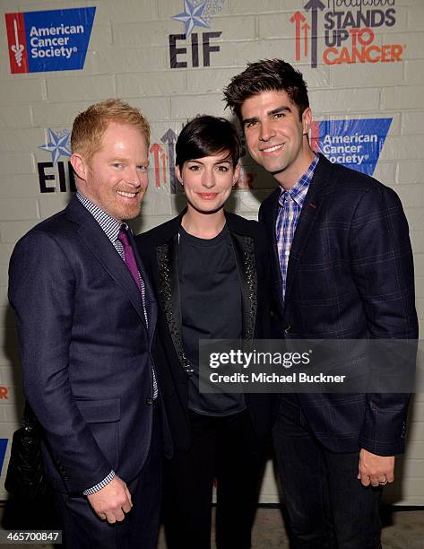 Actors Jesse Tyler Ferguson and Anne Hathaway and Justin Mikita attend Hollywood Stands Up To Cancer Event with contributors American Cancer Society...