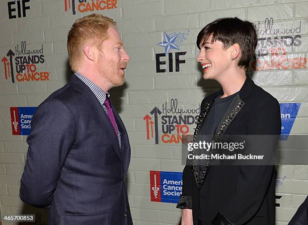 Actors Jesse Tyler Ferguson and Anne Hathaway attend Hollywood Stands Up To Cancer Event with contributors American Cancer Society and Bristol Myers...