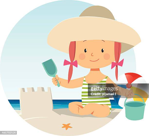 stockillustraties, clipart, cartoons en iconen met girl on the beach - bucket