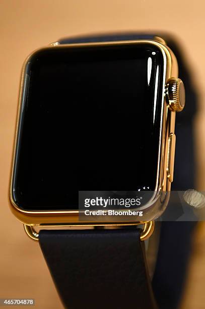 The Apple Watch Edition is displayed during the Apple Inc. Spring Forward event in San Francisco, California, U.S., on Monday, March 9, 2015. Apple...