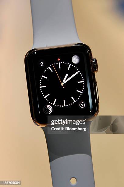The Apple Watch Edition is displayed during the Apple Inc. Spring Forward event in San Francisco, California, U.S., on Monday, March 9, 2015. Apple...