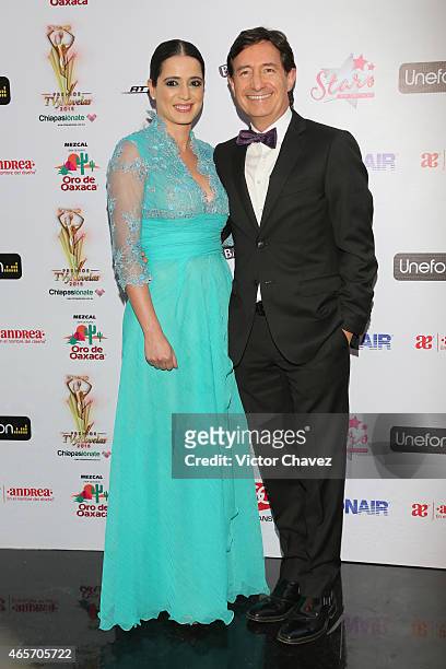 Krystell Padilla and Roberto Gomez Fernandez arrive at Premios TV y Novelas 2015 at Televisa San Angel on March 9, 2015 in Mexico City, Mexico.