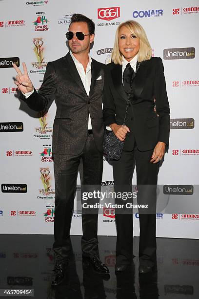 Christian Suarez and Laura Bozzo arrive at Premios TV y Novelas 2015 at Televisa San Angel on March 9, 2015 in Mexico City, Mexico.