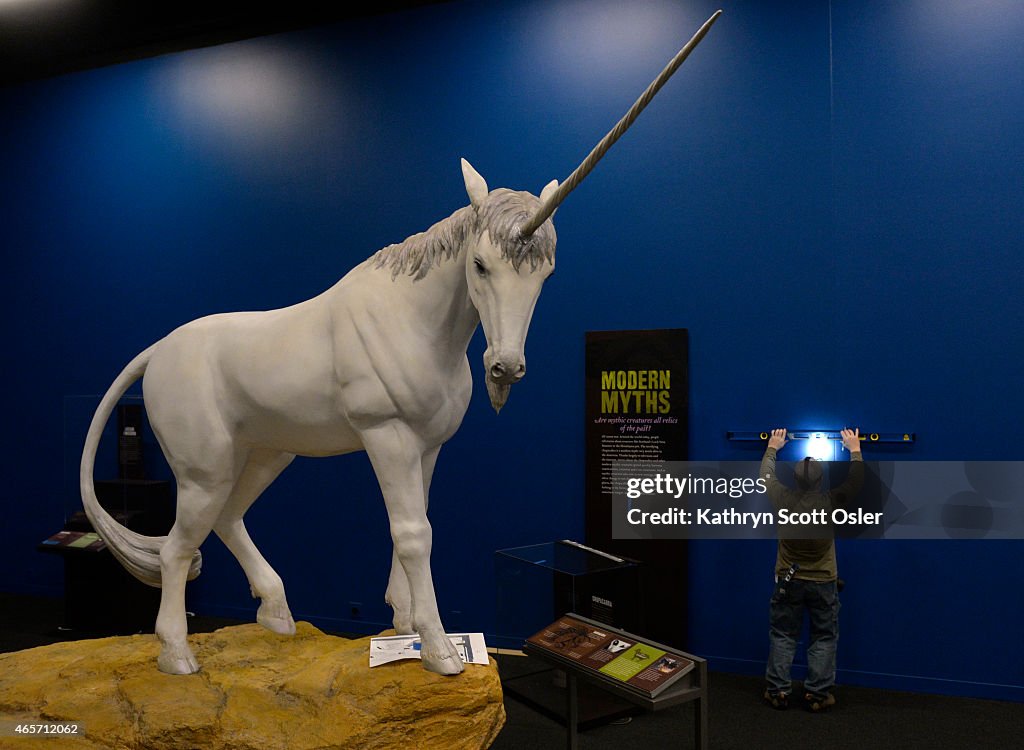 Work continues at the Denver Museum of Nature and Science as crews install the new temporary exhibition, Mythic Creatures: Dragons, Unicorns, and Mermaids.