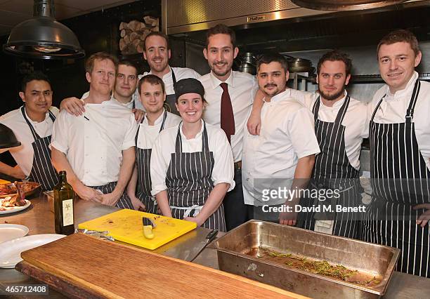 Kevin Systrom poses with chefs at a party hosted by Instagram's Kevin Systrom and Jamie Oliver. This is their second annual private party, taking...