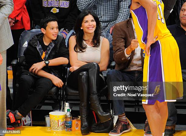 Lauren Sanchez and her son Nikko Gonzalez attend a basketball game between the Indiana Pacers and the Los Angeles Lakers at Staples Center on January...