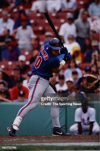 Brad Fullmer of the Toronto Blue Jays bats against the Boston Red Sox at Fenway Park on June 18, 2000 in Boston, Massachusetts.