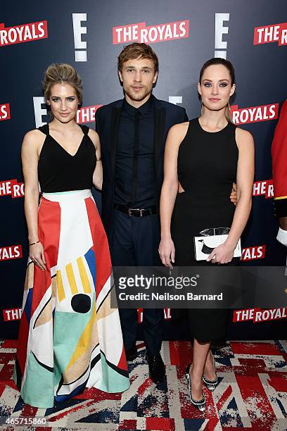 Sophie Colquhoun, William Moseley and Merritt Patterson attend "The Royals" New York Series Premiere at The Standard Highline on March 9, 2015 in New...
