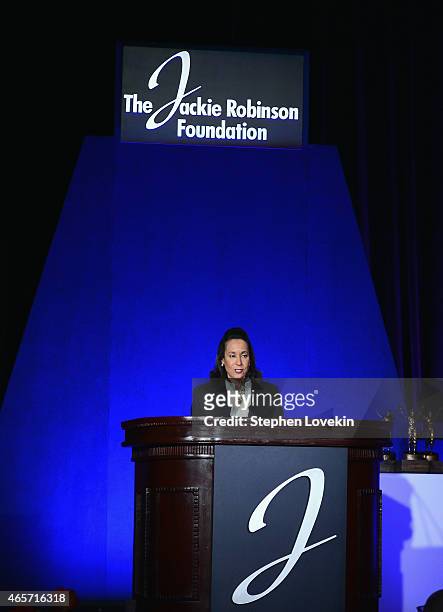 President CEO Della Britton Baeza speaks at the Jackie Robinson Foundation Awards Dinner at Waldorf Astoria Hotel on March 9, 2015 in New York City.