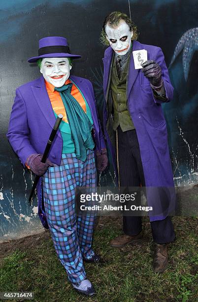 Cosplayers Carlos Velarde and Jesse Oliva as The Joker at the 2015 Long Beach Comic Expo held at Long Beach Convention Center on February 28, 2015 in...