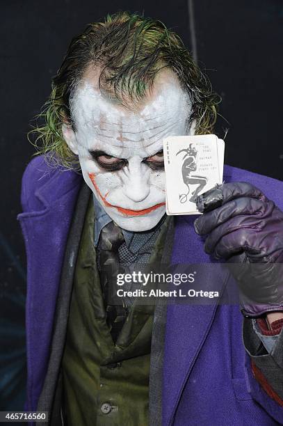 Cosplayer Jesse Oliva as Thye Joker at the 2015 Long Beach Comic Expo held at Long Beach Convention Center on February 28, 2015 in Long Beach,...