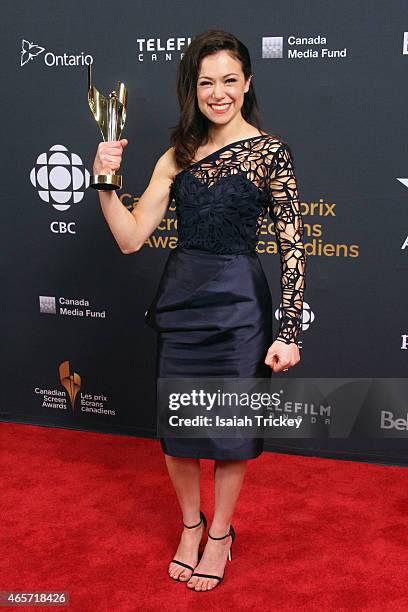 Actress Tatiana Maslany poses in the press room at the 2015 Canadian Screen Awards at the Four Seasons Centre for the Performing Arts on March 1,...