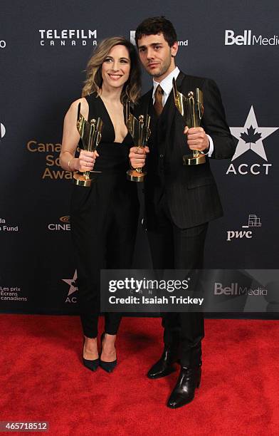 Nancy Grant and Xavier Dolan pose in the press room at the 2015 Canadian Screen Awards at the Four Seasons Centre for the Performing Arts on March 1,...