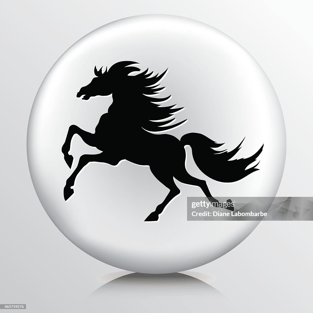 Round Icon with Black Prancing Horse Silhouette