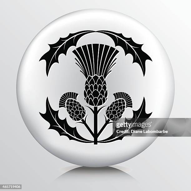 stockillustraties, clipart, cartoons en iconen met round icon with  black thistle and leaves - distel