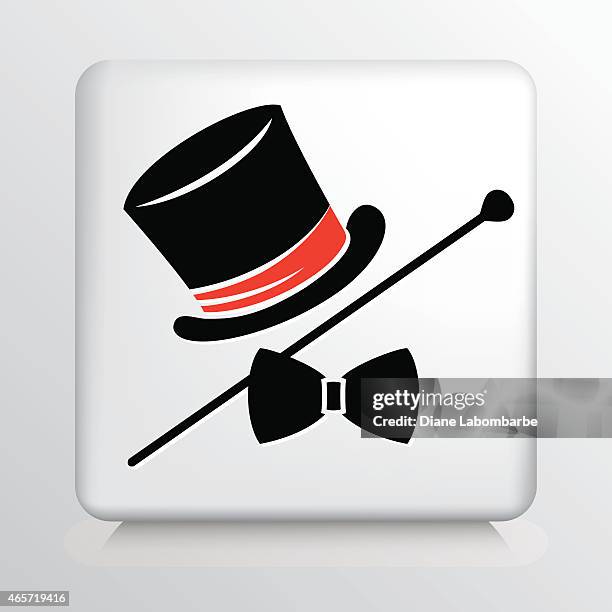 ilustraciones, imágenes clip art, dibujos animados e iconos de stock de square icono con mago sombrero caña y arco - sombrero de copa