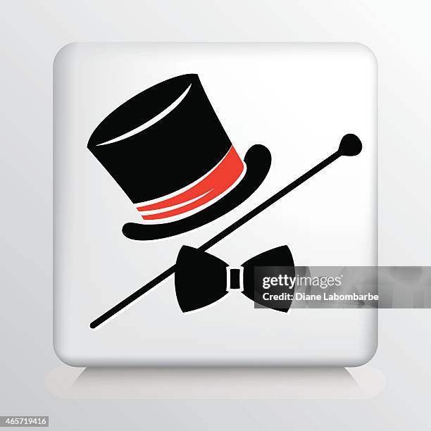 stockillustraties, clipart, cartoons en iconen met square icon with magician hat, cane and bow - hogehoed