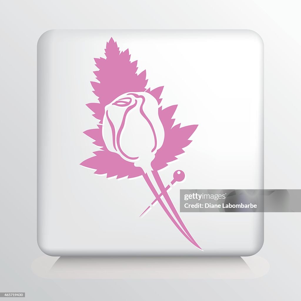 Square Icon with White Wedding Rose on Pink Leaf Corsage