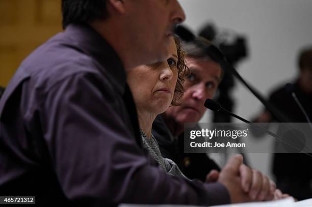 March 09, 2015: Jane Dougherty, who's sister that was killed at the Sandy Hook Elementary School shooting in Newtown, Conn. Watches as Police...