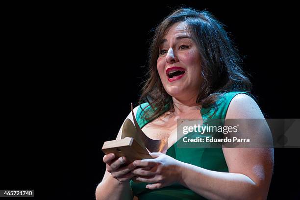 Actress Inma Cuevas holds the award for Best Actor in a Leading Role Award in the play 'Constelaciones' during the 24th Union de actores Awards...