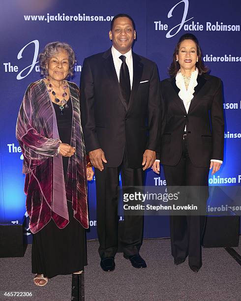 Rachel Isum Robinson, Gregg Gonsalves and Della Britton Baeza attend the Jackie Robinson Foundation Awards Dinner at Waldorf Astoria Hotel on March...