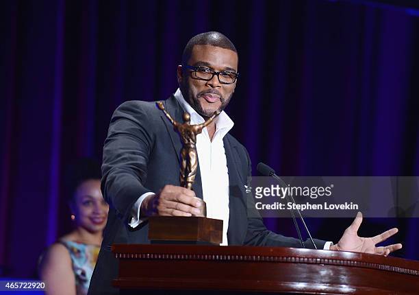 Tyler Perry speaks at the Jackie Robinson Foundation Awards Dinner at Waldorf Astoria Hotel on March 9, 2015 in New York City.