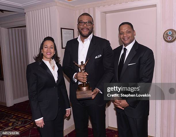 President CEO Della Britton Baeza, Tyler Perry and Chairman Gregg Gonsalves attend the Jackie Robinson Foundation Awards Dinner at Waldorf Astoria...