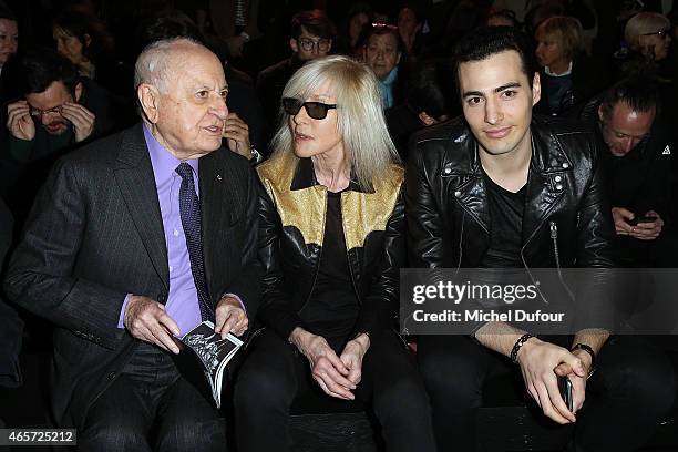 Pierre Berger, Betty Catroux and Jean-Victor Meyer attend the Saint Laurent show as part of the Paris Fashion Week Womenswear Fall/Winter 2015/2016...