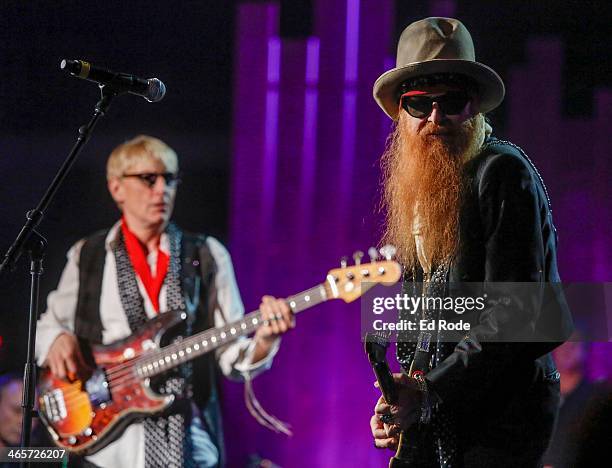 Will Lee and Billy Gibbons attends the 2014 Musicians Hall of Fame Induction Ceremony at Nashville Municipal Auditorium on January 28, 2014 in...