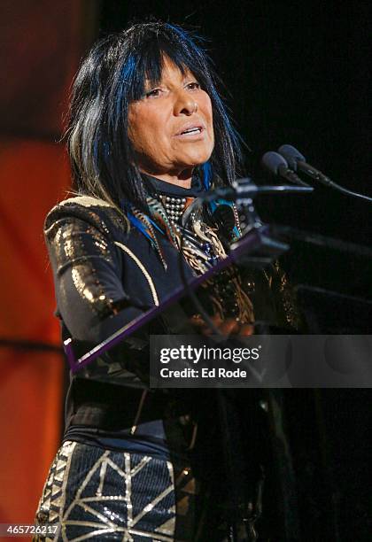 Buffy Sainte-Marie attends the 2014 Musicians Hall of Fame Induction Ceremony at Nashville Municipal Auditorium on January 28, 2014 in Nashville,...