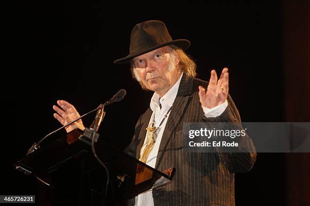 Neil Young attends the 2014 Musicians Hall of Fame Induction Ceremony at Nashville Municipal Auditorium on January 28, 2014 in Nashville, Tennessee.