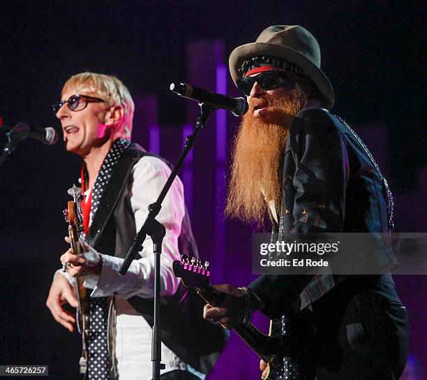 Will Lee and Billy Gibbons attends the 2014 Musicians Hall of Fame Induction Ceremony at Nashville Municipal Auditorium on January 28, 2014 in...